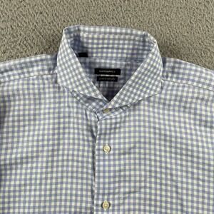 Suitsupply Button Down Shirt Mens 16.5 Blue Monaco SC Slim Fit Gingham Cotton